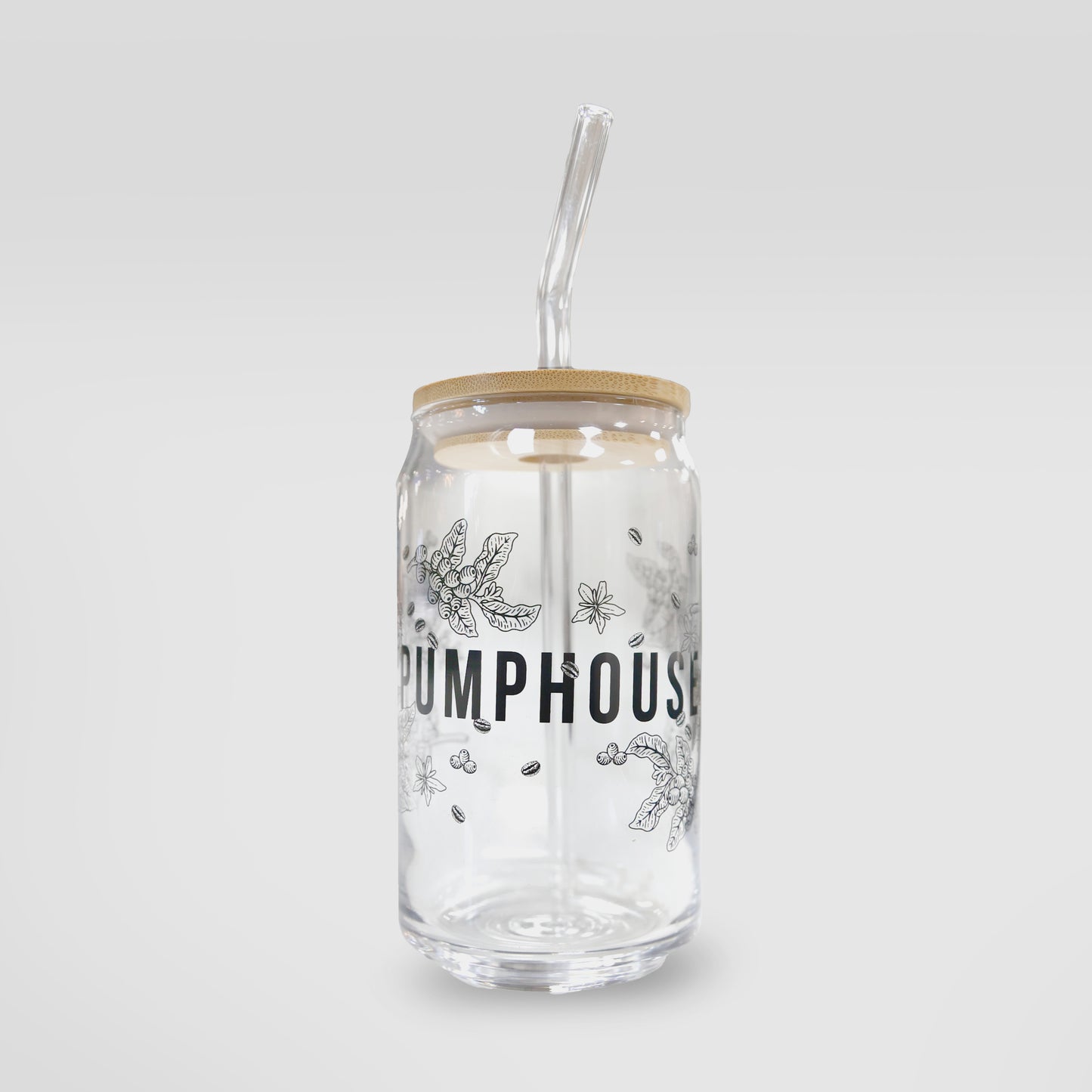 Can of Beans Glass with Bamboo Lid and Glass Straw