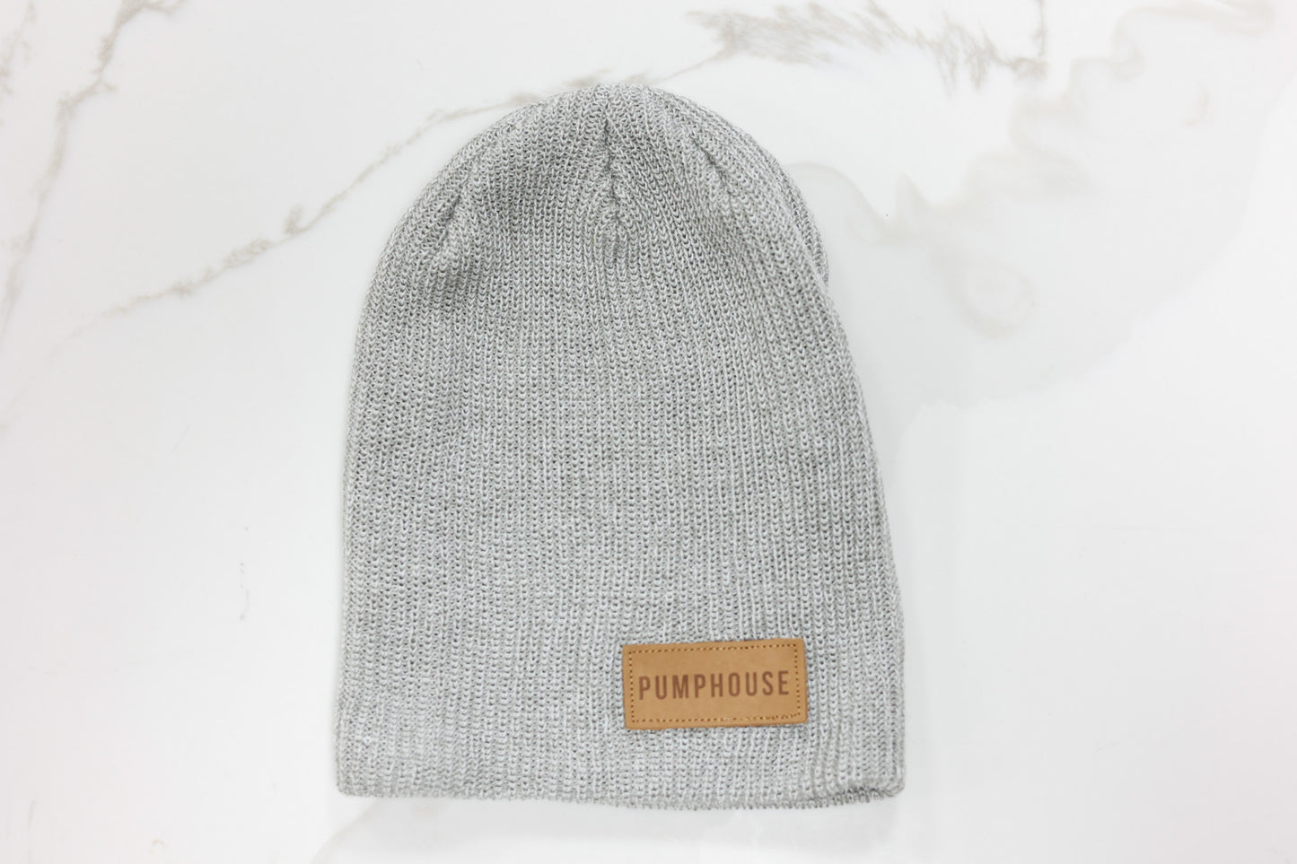 Steel Grey Knit Hat with Pumphouse Leather Patch