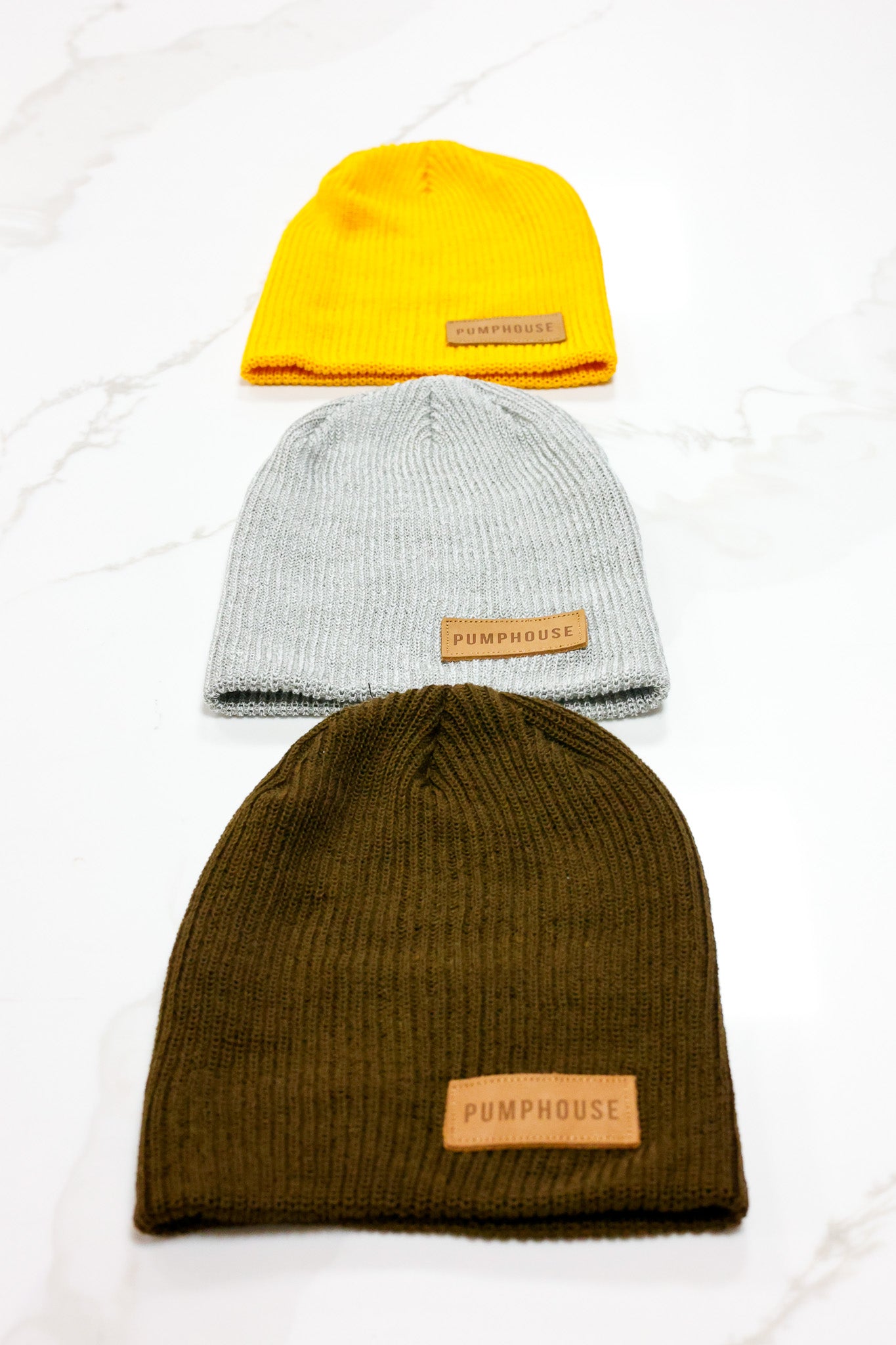 Steel Grey Knit Hat with Pumphouse Leather Patch