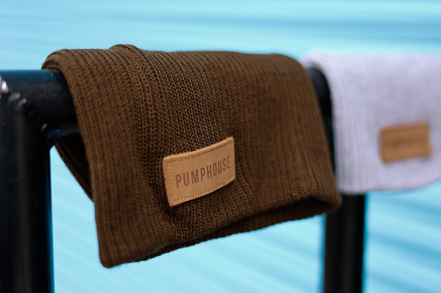 Brown Knit Hat with Pumphouse Leather Patch