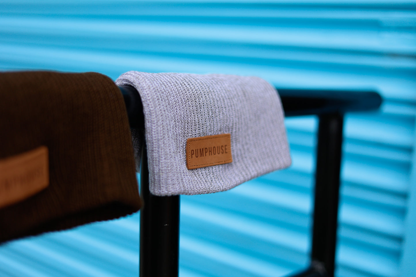 Steel Grey Knit Hat with Pumphouse Leather Patch