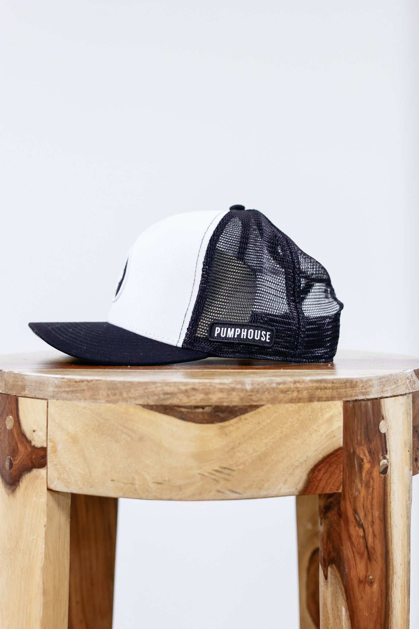 White and Black- Pumphouse Embroidered Trucker Hat