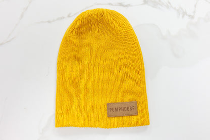 Athletic Gold Knit Hat with Pumphouse Leather Patch