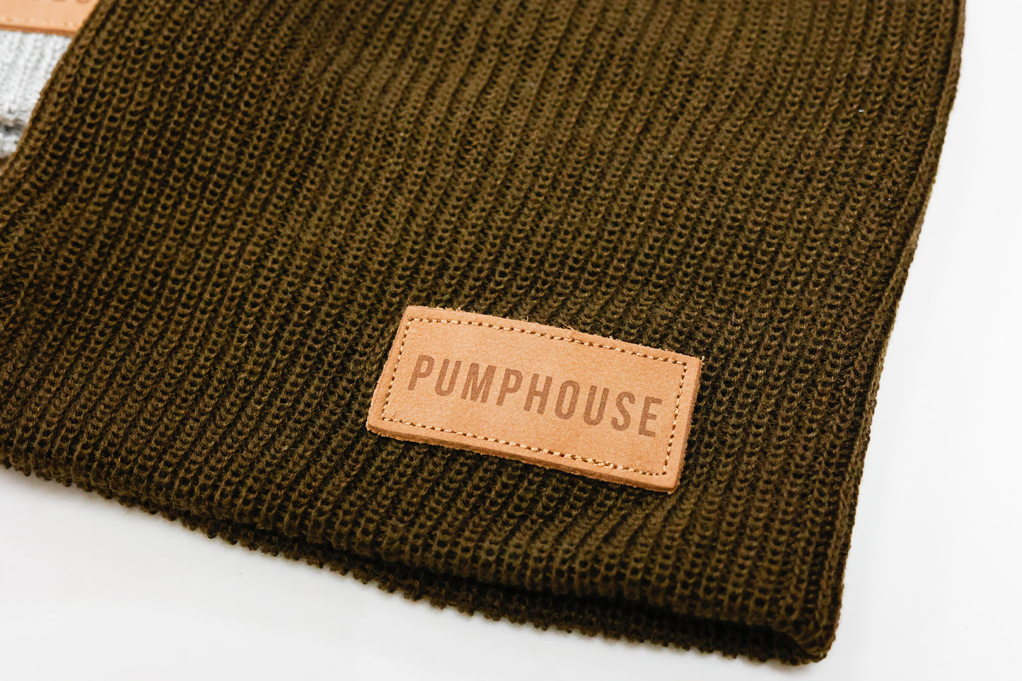Brown Knit Hat with Pumphouse Leather Patch