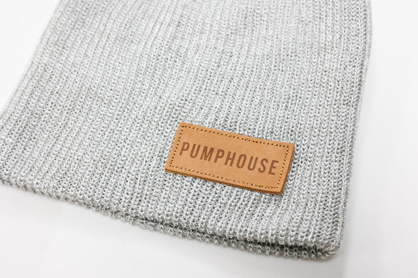Steel Grey Knit Hat with Pumphouse Leather Patch