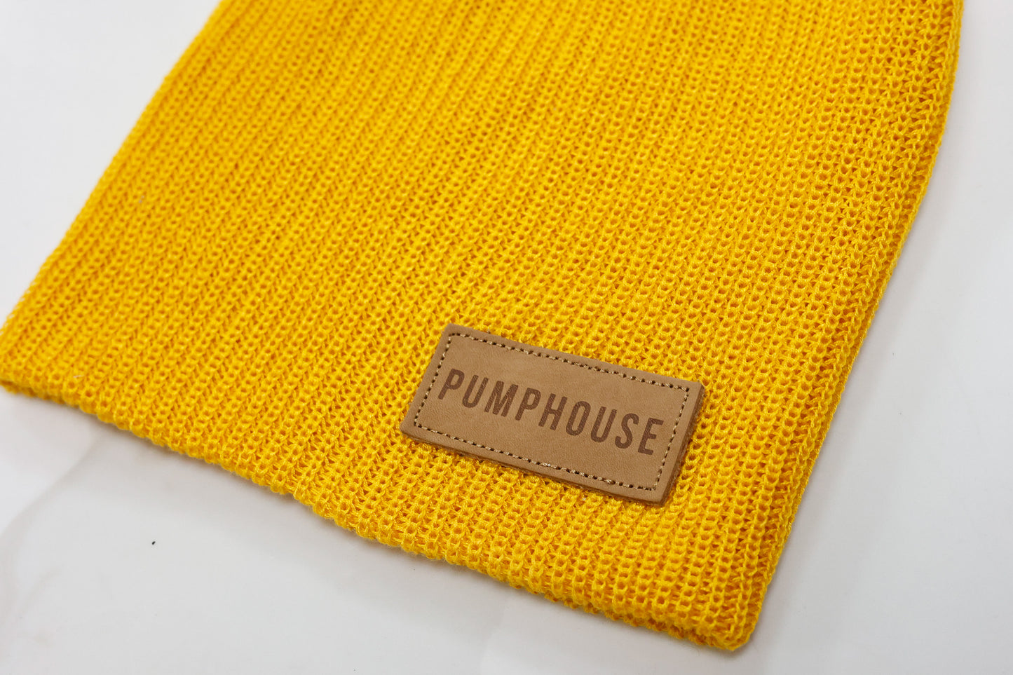 Athletic Gold Knit Hat with Pumphouse Leather Patch